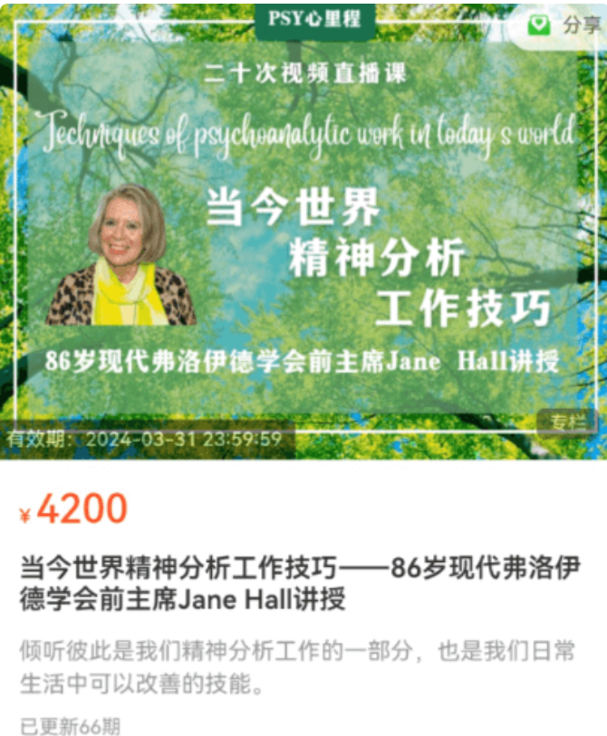 当今世界精神分析工作技巧——Jane Hall讲授价值4200元