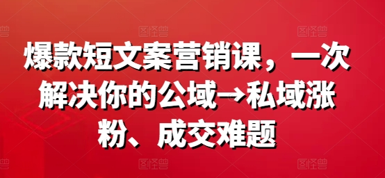 爆款营销文案课，一次解决你的公域→私域涨粉、成交难题