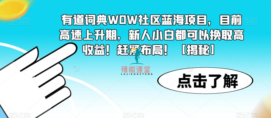 有道词典WOW社区蓝海项目，目前高速上升期，新人小白都可以换取高收益！赶紧布局！【揭秘】